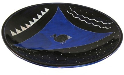 Handarbeit Fair Trade Stein Obstschale blau Bird of Paradise Design 40,6 cm 40 cm Fair Trade