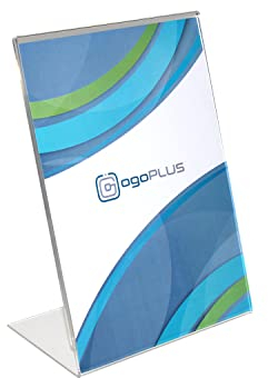 ogoPLUS L-Ständer Din A5 Hochformat / Acryl Tischaufsteller, Flyer Ständer, Menükartenhalter, Infoschild, Werbeträger, Acrylglas Preisschild, Aufsteller Werbung