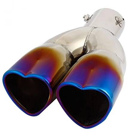 sourcing map Auto Edelstahl 2,4 Einlass 60 x 65 mm Herzform Auspuff Schalldämpfer Verbrannte Spitze Rohr Silber Blau