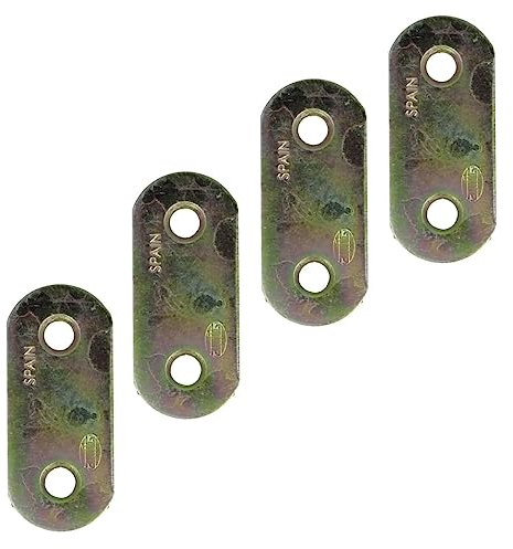 Amig - Pack de 4 Placas de Refuerzo de Acero Bicromatado Mod.2 - Pletina Plana de Unión para Montaje o Ensamblaje de Muebles de Madera - Medida: 40 x 16 x 1 mm - Canto Redondo