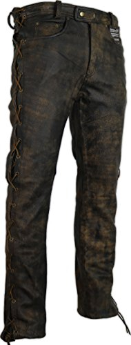 MDM Lederhose an den Seiten geschnürt in braun Bikerjeans Lederjeans Rockerhose Western Lederhose (36)