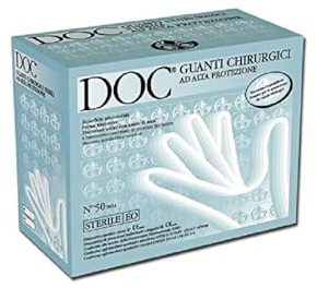 DOC - Einweg-OP-Handschuhe aus reinem Latex, mit Puder, steril (ETO), hoher Schutz, DM-Klasse II, PSA-Risikokategorie III, Größe 6.5, Spender mit 50 Paar anatomischer Handschuhe