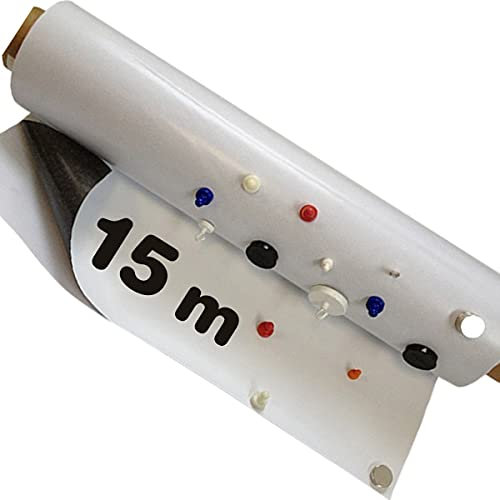 Eisenfolie Ferrofolie selbstklebend weiß matt - 0,8mm x 1m x 15m - Rolle - flexibler Haftgrund für Magnete - selbstklebende Ferro-Folie mit Premium-Kleber