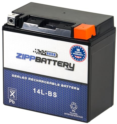 ZIPPBATTERY YTX14L-BS Maintenance-Free 12V 14Ah Battery Replacement for ATV, Motorcycle, Jet Skis, Scooter, UTV, and More - Nut and Bolt (T3) Terminal