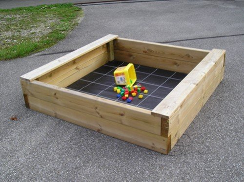 Gartenwelt Riegelsberger Massiver Sandkasten Bär 195 x 195 cm aus Kiefernholz Bohlen 60 mm Sandkiste Sandbox Spielkasten inkl. Sitzbretter und Bodenplane
