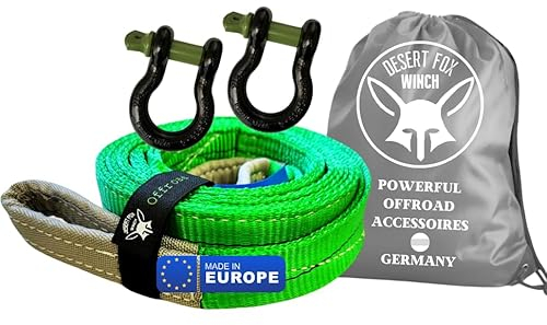 Desert Fox Winch Berge-Set – 3 m Bergegurt (14 t) und 2 Gebogene 3/4 Zoll Schäkel, als Abschleppseil oder Forst-Set inkl. Aufbewahrungsbeutel