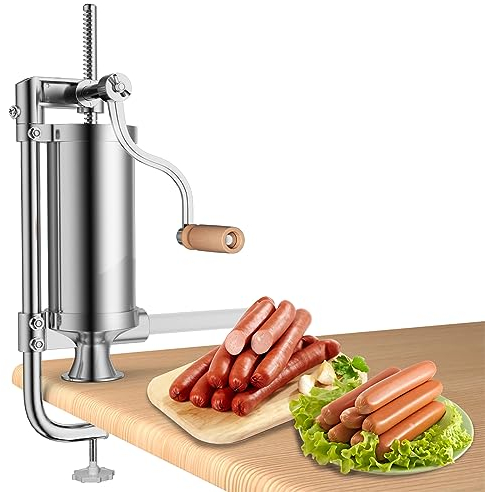 COSTWAY 1,5kg/2,5kg/3kg/5kg Wurstfüller manuell, Wurstmaschine aus Edelstahl, Wurstfüllmaschine silber, Wurstpresse mit Tischklemme, Wurstspritze inkl. Füllrohre (2,5KG - 4 Füllrohre)