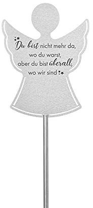 Fritz Cox DOLORINO Grabstecker Engel 'Du bist Nicht mehr da, wo du warst, Aber du bist überall wo wir sind' | Grabschmuck | eine wetterfeste Erinnerung aus Edelstahl | auch für EIN Urnen-Grab