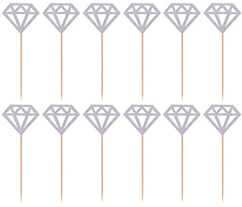 Healifty 50 stücke Diamant Kuchen Topper Cupcake Picks Glitter Cupcake Toppers für Hochzeit/Jahrestag/Geburtstag Party Kuchen Dekorationen (Glitter Silber)