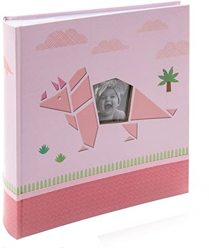 Kusso Fotoalbum Baby, Fotoalbum 10x15 Einsteckalbum, Fotoalbum Kinder, Fotoalbum Einsteckalbum, Babyalbum Junge, Babyalbum Mädchen, Rosa Dinosaurier, 200 Fotos, 10x15cm, Personalisierbar mit Foto