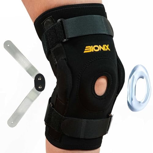 Bionix Hinged Knee Brace for Men and Women - Adjustable Knee Support Strap with Dual Hinges - Open Patella Stabilizing Brace - for ACL, MCL, Ligament Damage, Tendonitis, Meniscus Tear, and Injuries