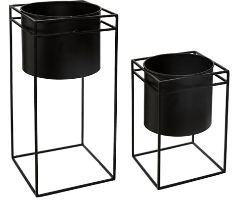 Atmosphera - Set de 2 Pots avec Support - métal - Noir
