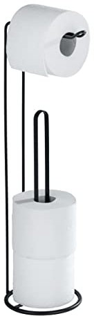 WENKO Porte-papier toilette 2 en 1 Mod. Lugano | Support rouleau papier toilette sur pied en métal noir | Design industriel pour salle de bain | DIM (Ø x h) 15,5 x 54 cm | Acier noir