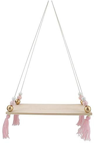 AUNMAS Wandbehang Regal mit runden Perlen dekorative hängende Schaukel Seil schwimmende Regale Lagerregal mit Quaste DIY Home Wall Decor (2#)