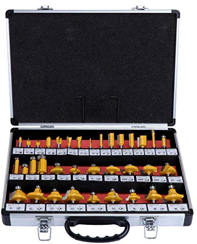HSEAMALL 35PCS Set di punte per router con punta in carburo di tungsteno,Gambo da 6,35 mm 1/4 pollici Set di bit del router TCT,Taglierine per router a legna,Set Frese per Legno
