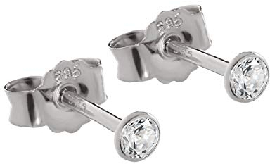 NKlaus PAAR 3,0mm Ohrstecker Weißgold 585 Gold Ohrringe 14 Karat Kristall Zirkonia weiß 2072