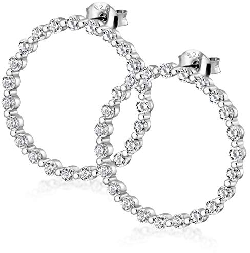 MATERIA Damen Ohrstecker Kreis Silber 925 - Ohrringe Stecker Ringe rund groß offen mit Zirkonia in Etui SO-409