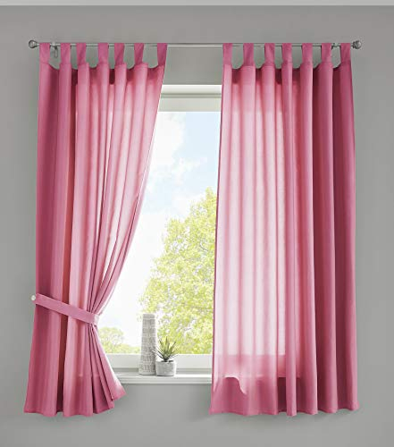 Gardinenbox 2er Set Vorhänge Schal Schlaufen »Berlin« HxB 175x140 cm Pink Blickdicht Microsatin Lichtdurchlässig Kräuselband Uni Matt, 20400N2