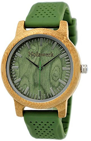 Henny Klein Holzwerk Germany® Designer Unisex Uhr Herren-Uhr Damen-Uhr Öko Natur Vegan Holz-Uhr Armband-Uhr Analog Klassisch Quarz-Uhr Silikon Kautschuk Armband und Holz Gehäuse Schwarz (Grün-Green)