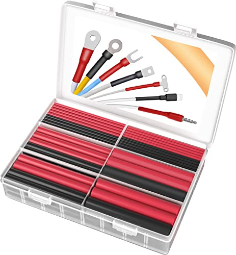 Pointool 140Pcs Heat Shrink Tubing Kit 3:1, Black Red Heat Shrink Tube Wire Shrink Wrap Electrical Waterproof Automotive Marine Heat Shrink Wrap Tubing Assortment with Adhesive Lined for Wires
