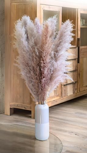 Leisure Life® {Das Original) 10x Pampasgras groß 118cm | natürliches rosa/lila | XXL Trockenblumen als Blickfang in deiner Wohnung | Super fluffige Blüten | inkl. Dekoguide