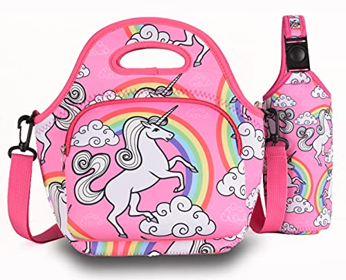 7-Mi Lunch Bag for Kids -Insulated Children Lunch Box Thermal Cooler with Bottle Holder Resistant Reusable for School Picnic Travel Work(Pink Unicorn)