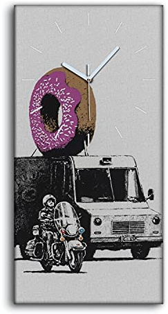 Coloray Uhr auf Leinwand - Weiße Hände - Ohne Tickendes Geräusc Wand Uhr Dekoration Kunst Wohnzimmer Segeltuch - Donuts Polizei