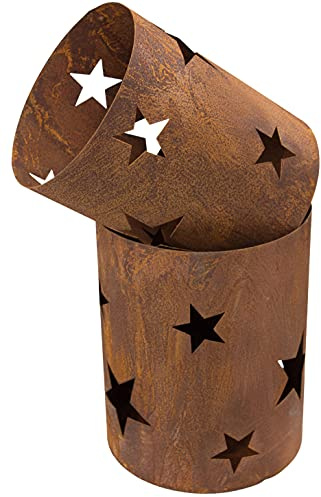 Metall Windlicht Sterne Rost Edelrost Metall Kerzenhalter Advent Gartendeko 2er Set Made in Europa