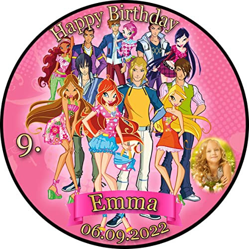 Tortenaufleger Fototorte Tortenbild Kindergeburtstag Winx Club WC01 (Zuckerpapier) Rund 14 cm Ø mit Foto