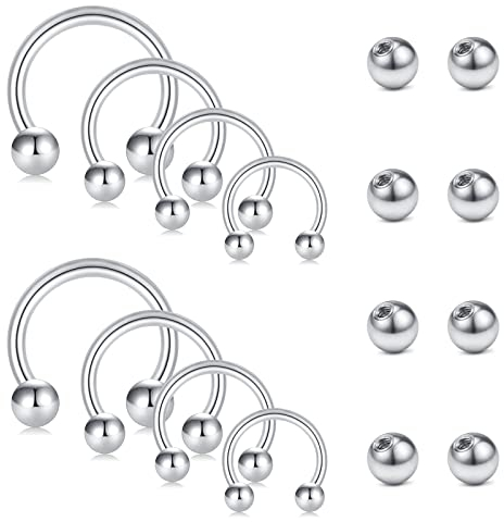 Funseedrr Hufeisen Nasenpiercing Septum Ring Ersatzkugeln Set Edelstahl 16G 6/8/10/12 Lippenpiercing Tragus Helix Ohr Piercing Schmuck