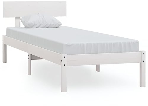 vidaXL Massivholzbett Bettgestell mit Lattenrost Bett Holzbett Bettrahmen Einzelbett Schlafzimmerbett Schlafzimmermöbel Weiß Kiefer 100x200cm