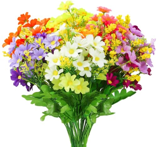 OWLKELA Künstliche Blumen, 6 Bündel von 6 Künstliche Balkonpflanzen und Innen, Plastik Blumen Dekoration, Faux Kunststoff UV-beständige Blumen für Gräber und Garten