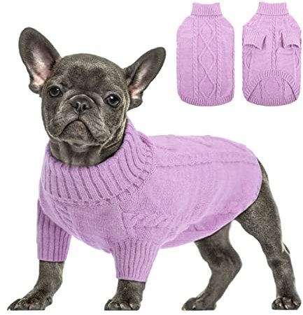 Queenmore Pull Chien Petite Taille Bouledogue Français Chaud Pull-Overs pour Chiens Pull Chihuahua Manteau Teckel Vetement pour Chien Chat d'hiver, Lilas, XS