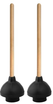 Superio Black Plunger Kolben, Holz, 2 Stück, Schwarzer Gummi, Griff aus Naturholz, 2 Pack