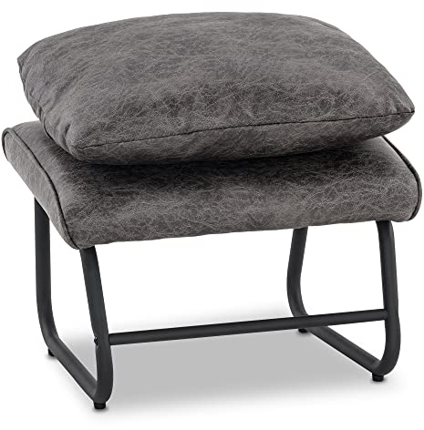 M MCombo Sitzhocker Fußstütze mit Metallbeinen +Kissen, Vintage Hocker Ottoman Schminktisch für Wohnzimmer Schlafzimmer, Quadratisch 39 * 57cm, Mikrofaserstoff, 4742-2(Dunkelgrau/Braun) (Dunkelgrau)