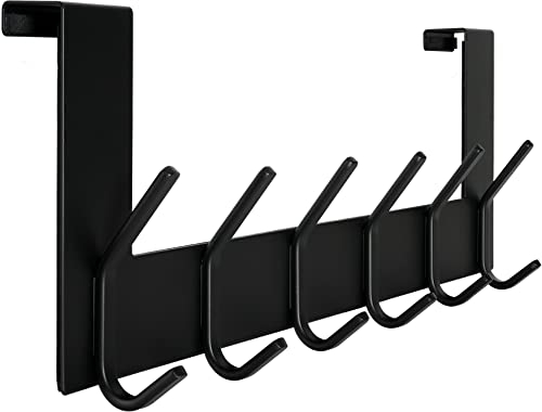 WEBI Türhaken zum Einhängen,Türgarderobe mit 6 Haken,Türaufhänger,Kleiderhaken Tür,Haken Tür,Türhakenleiste,2.1 cm,Schwarz