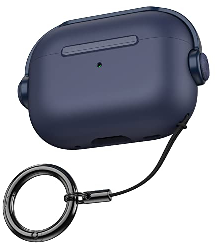 Teyomi TPU Case for AirPods Pro 2 with Carabiner, AirPods Pro 2 Case with Lock - Wireless Charging, Music Headphone Design (Midnight Blue)