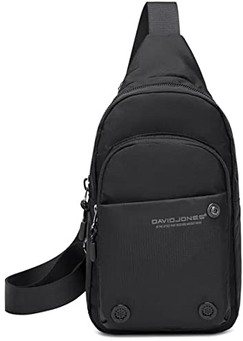 David Jones - Sacoche Bandoulière Porté Travers Homme - Sac Poitrine Porte Epaule Croisé en Nylon Unisexe - Besace Travail Voyage Sport - Noir