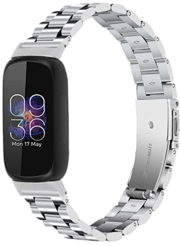 Gimuk Armband kompatibel mit Fitbit Inspire 3, Metall, Edelstahl, verstellbar, Sport-Ersatzarmband, kompatibel mit Fitbit Inspire 3, Damen, Herren, klein und groß (Silber)