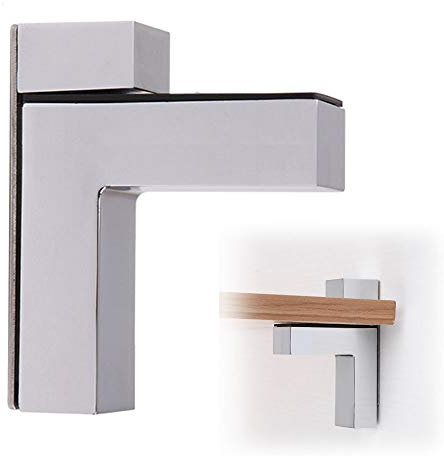 KLZUOPT Heavy Duty Shelf Brackets 2 Pcs Glass Clamps Wall Mounted Floating Shelf Support Holder, Zinc Alloy F Sclips, Adjustable Wood/Glass Shelf Bracket, Black, Brushed Silver/Bright Silver