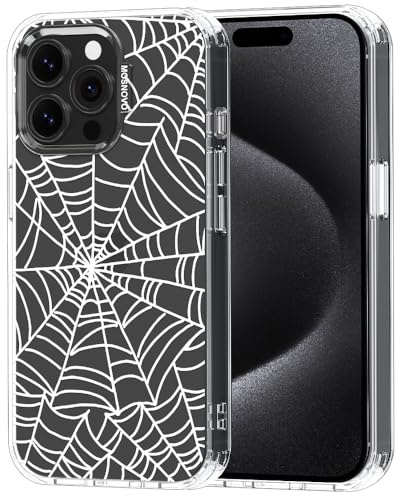 MOSNOVO Case for iPhone 15 Pro Max, [Buffertech 6.6ft Military-Grade Drop Protection] [Anti Peel Off Tech] Clear TPU Bumper Phone Case Cover Design - Spider Web