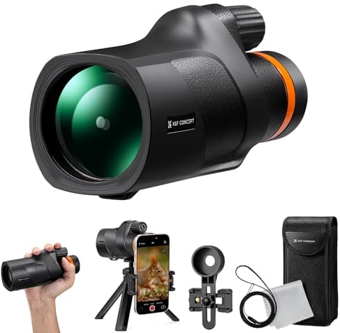 K&F Concept 12 * 50 Telescopio Monocular, HD BAK4, Monocular Portátil con Interfaz Arca, Clip para Móvil y Soporte para Trípode, Ocular Monocular para Observación de Aves, Caza, Viajes, Conciertos