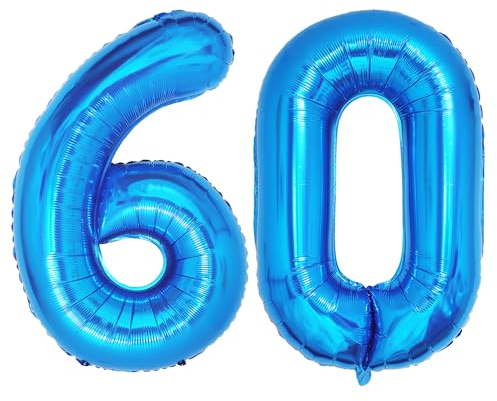 Ponmoo 40 Zoll Foil Luftballons Zahlen 60 Blau (101cm), Aufblasbares Helium oder Luft, Riesige Folienballons Nummer 0-100, Große Ballons für Hochzeitstag und Geburtstagsparty Ballon Dekoration