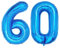 Ponmoo 40 Zoll Foil Luftballons Zahlen 60 Blau (101cm), Aufblasbares Helium oder Luft, Riesige Folienballons Nummer 0-100, Große Ballons für Hochzeitstag und Geburtstagsparty Ballon Dekoration