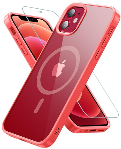 Kuaguozhe Coque pour iPhone 12/iPhone 12 Pro avec Verre Trempé, Magnétique Coque Compatible avec MagSafe, Antichoc Protection Etui Transparente Arrière Housse pour iPhone 12/iPhone 12 Pro (Rouge)