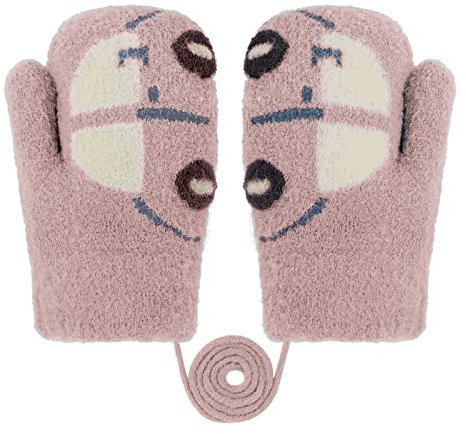 Kinder Winter Handschuhe Baby Fäustlinge Mädchen Fausthandschuh Halshandschuhe Themohandschuhe Gloves Gestrickte Handschuhe für 1 2 3 4 5 6 Jahre Jungen Mädchen Warme Strickhandschuhe mit schnur
