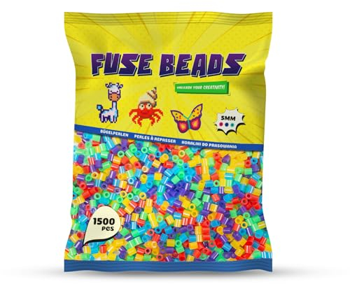 Benny Beads Bügelperlen 1500 Stück, Midi-Größe 5mm, Kreatives Bastelzubehör DIY Fuse Beads (Regenbogen)
