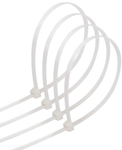 Fascette in nylon 4,8 x 450 mm (30 pz), bianche, resistenti all'usura, ideali per organizzare cavi e fissare oggetti.