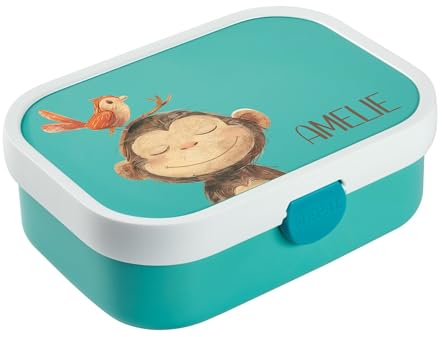 wolga-kreativ Personalisierte Campus Mepal Brotdose Kinder für Mädchen Jungen Affe, Lunchbox mit Fächer Unterteilungen, Geschenk Einschulung Schule und Kindergarten
