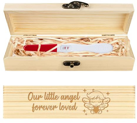 CHGCRAFT Schwangerschaftstest Andenkenbox Engel Holz Schwangerschaftstest Geschenkbox mit Bastband und Schloss, Schwangerschaftsankündigung, Geschenkbox, Ankündigung, Geschenke für Vater, Ehemann,